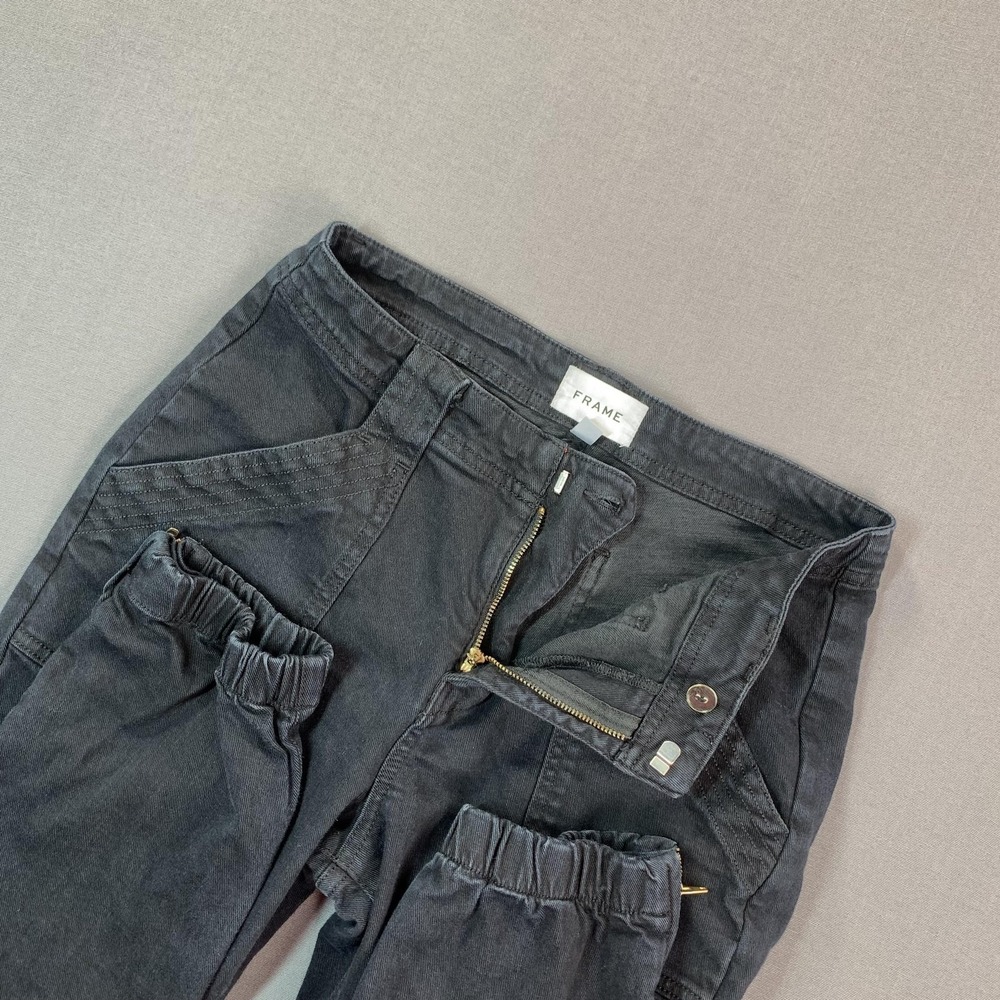 FRAME Pants Women 29x25 Black Twill Jogger Ankle Zip Elastic Cuff Cargo Utility